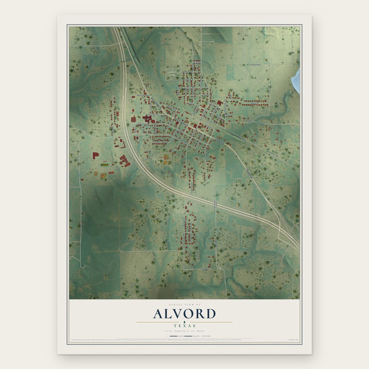 Alvord, Texas map print, the full design