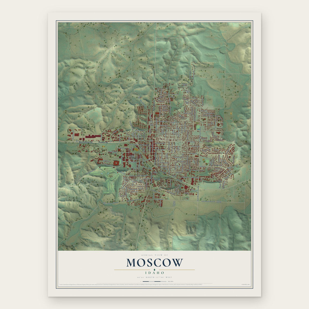 Moscow, Idaho map print, the full design