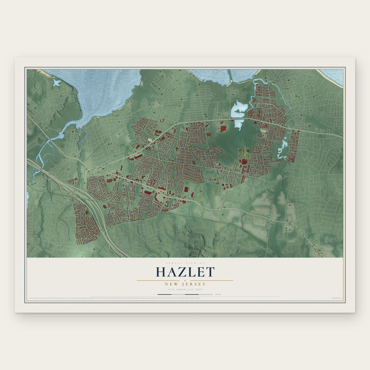 Hazlet, New Jersey map print, the full design