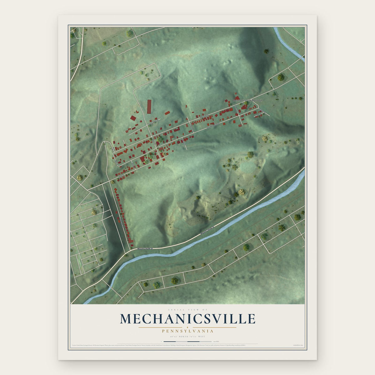 Mechanicsville, Pennsylvania map print, the full design