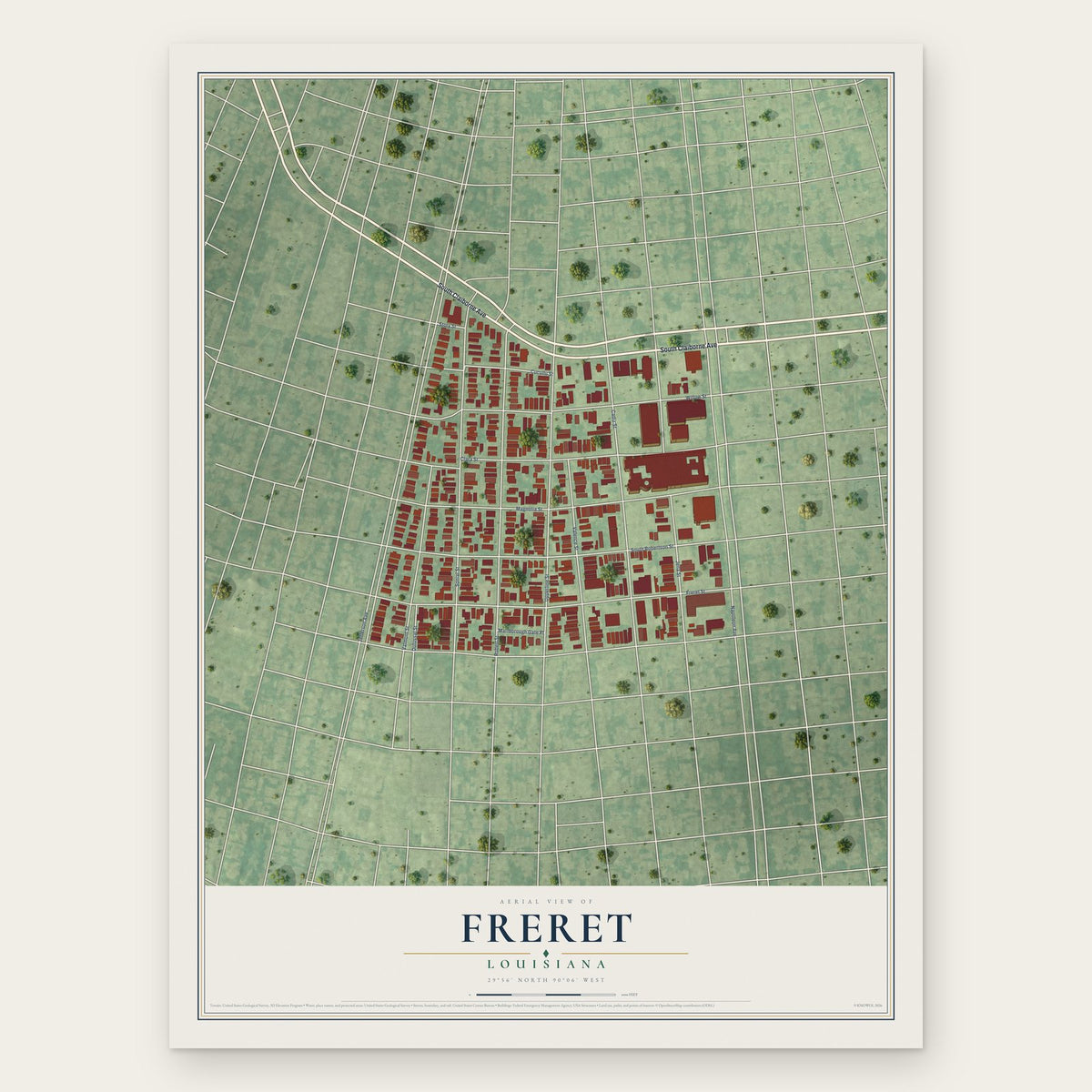 Freret, Louisiana map print, the full design