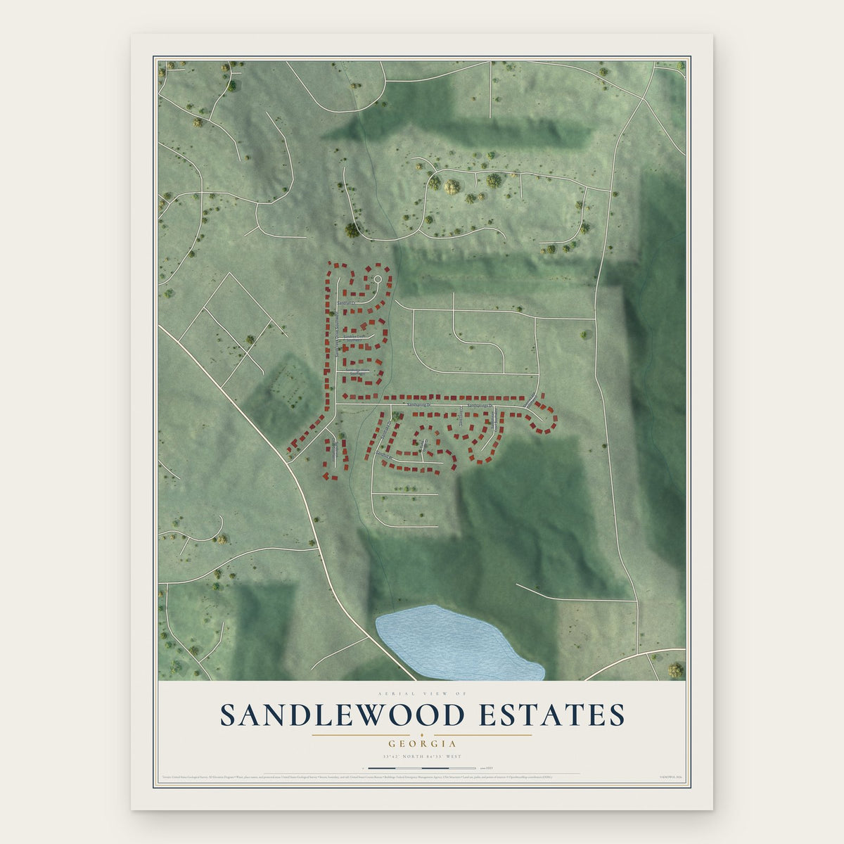 Sandlewood Estates, Georgia map print, the full design