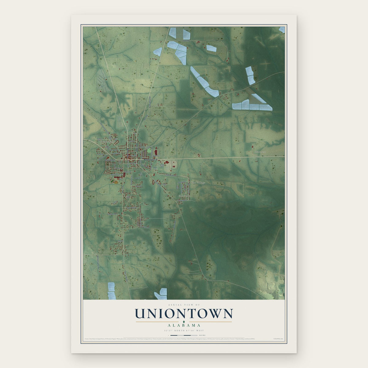 Uniontown, Alabama map print, the full design