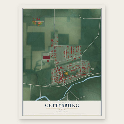 Gettysburg, Ohio map print, the full design
