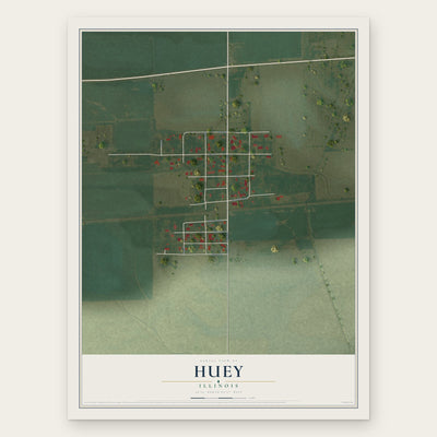 Huey, Illinois map print, the full design