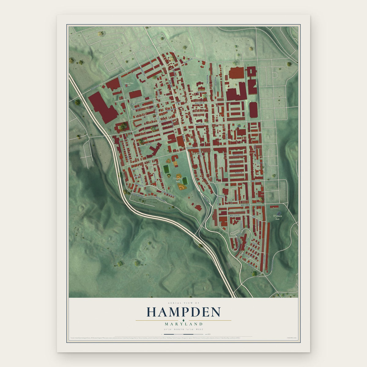 Hampden, Maryland map print, the full design