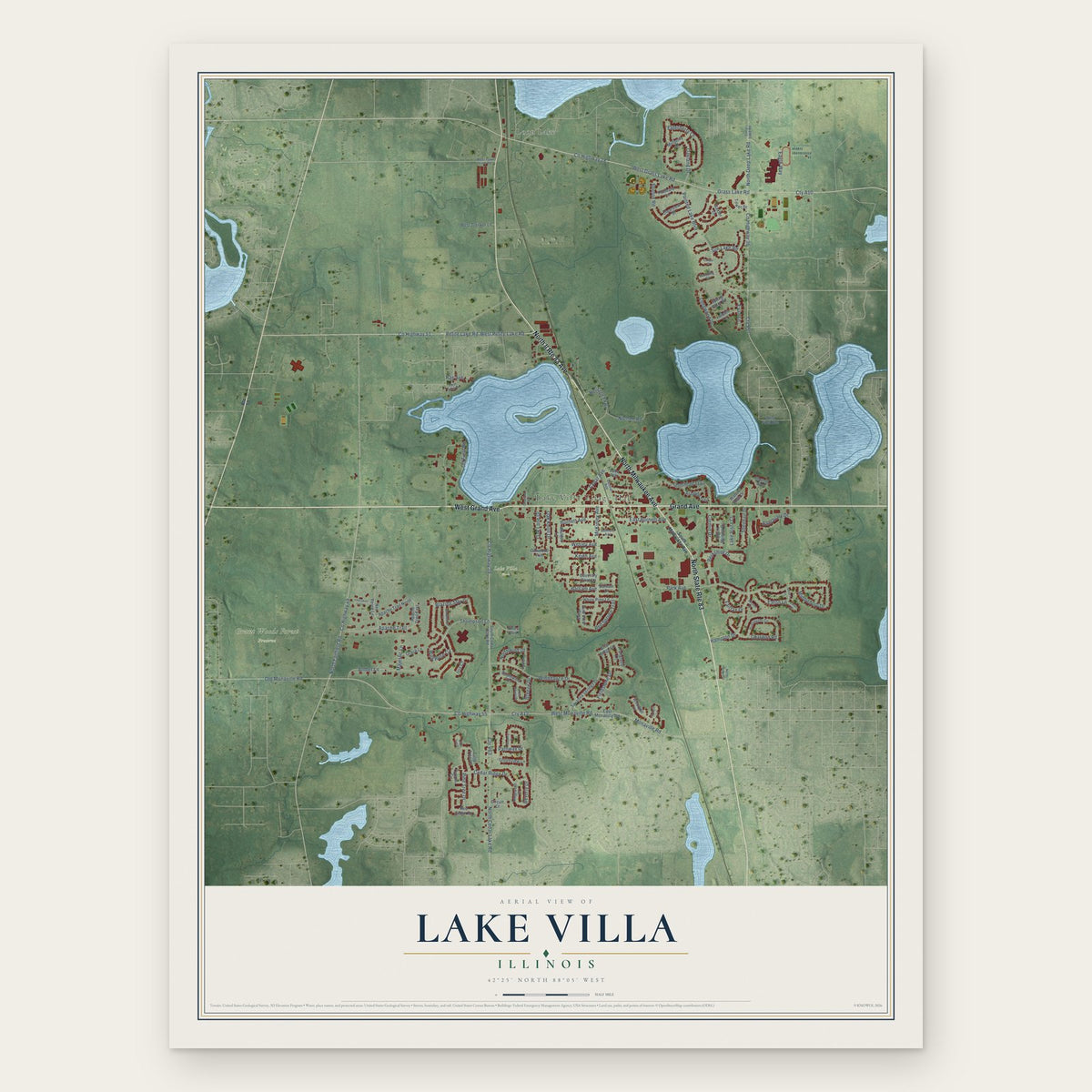 Lake Villa, Illinois map print, the full design