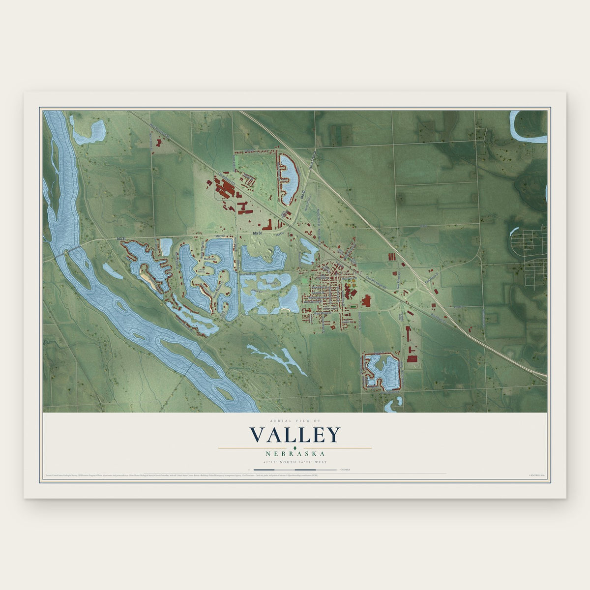 Valley, Nebraska map print, the full design