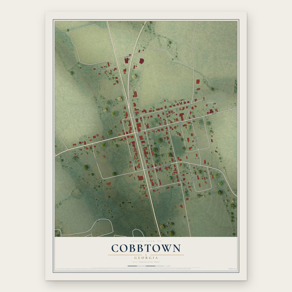 Cobbtown, Georgia map print, the full design