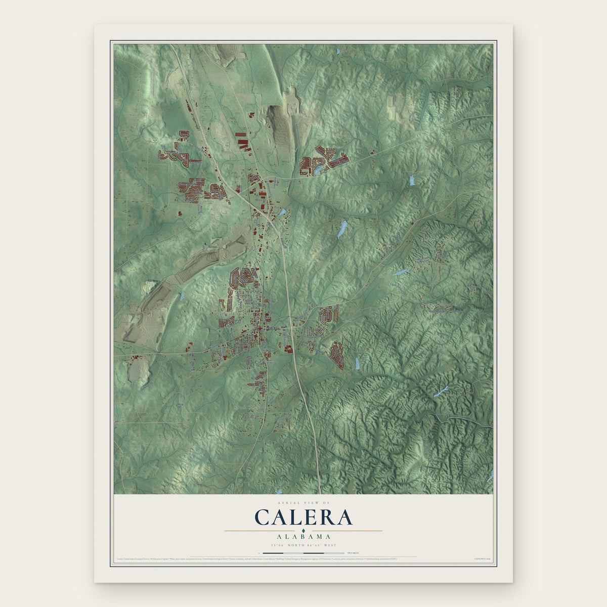 Calera, Alabama map print, the full design
