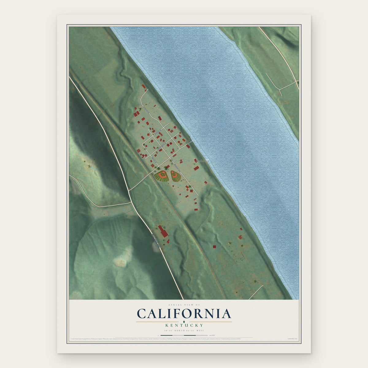 California, Kentucky map print, the full design
