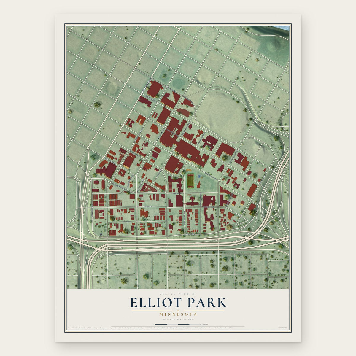 Elliot Park, Minnesota map print, the full design