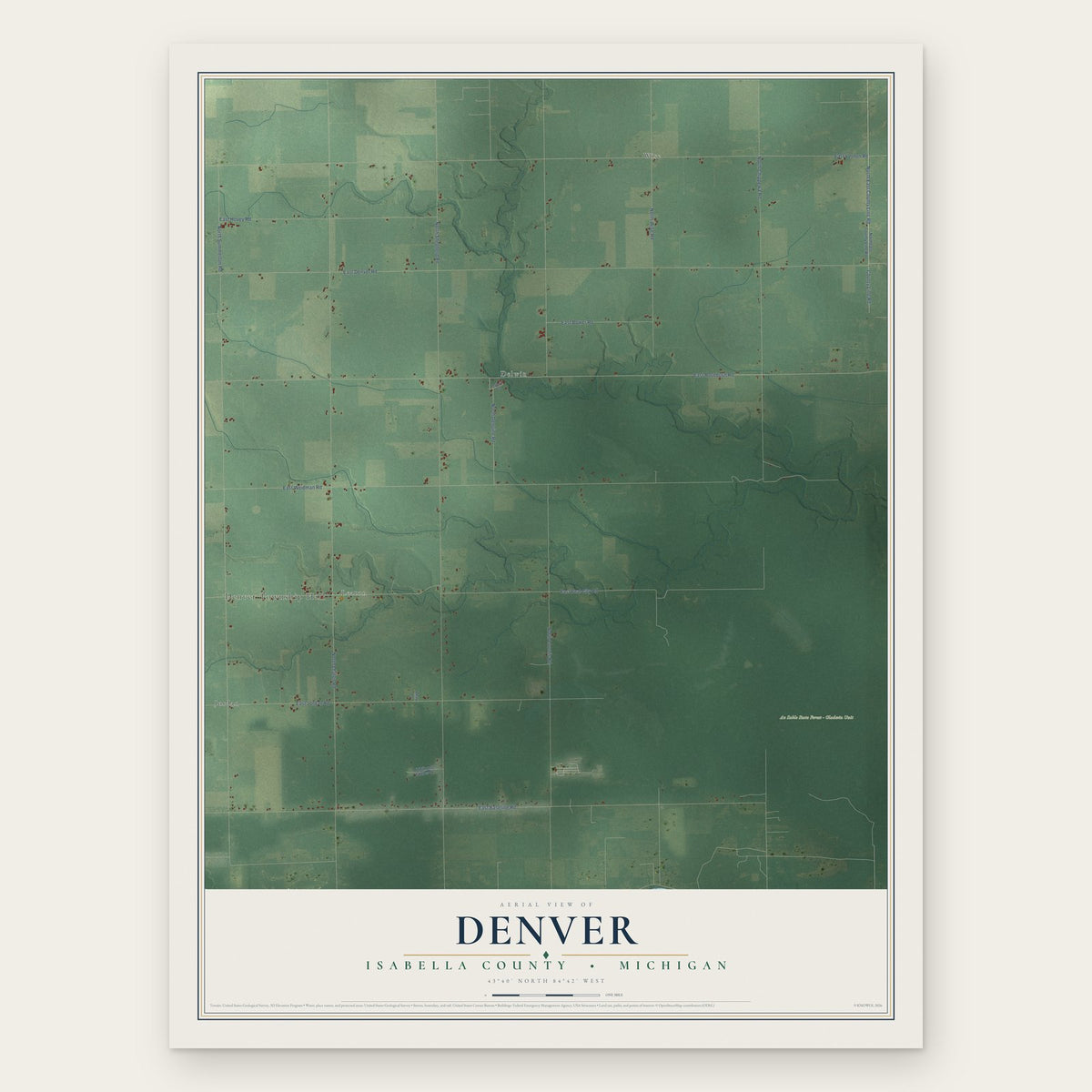 Denver, Isabella County, Michigan map print, the full design