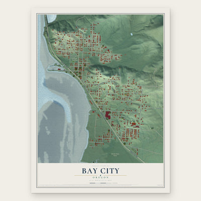 Bay City, Oregon map print, the full design