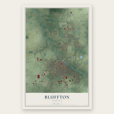 Bluffton, Indiana map print, the full design