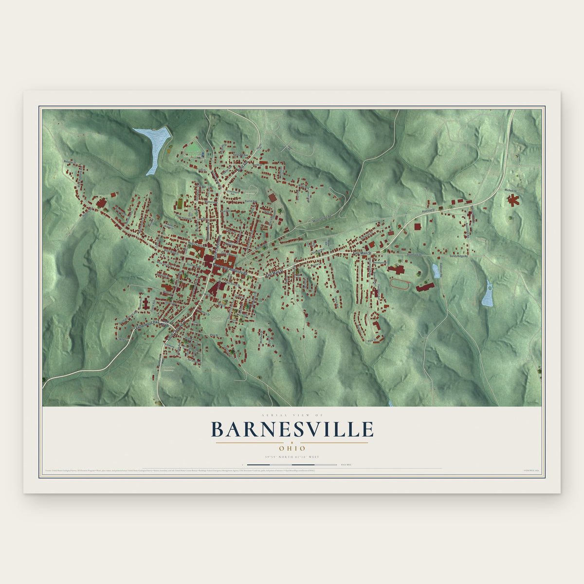 Barnesville, Ohio map print, the full design