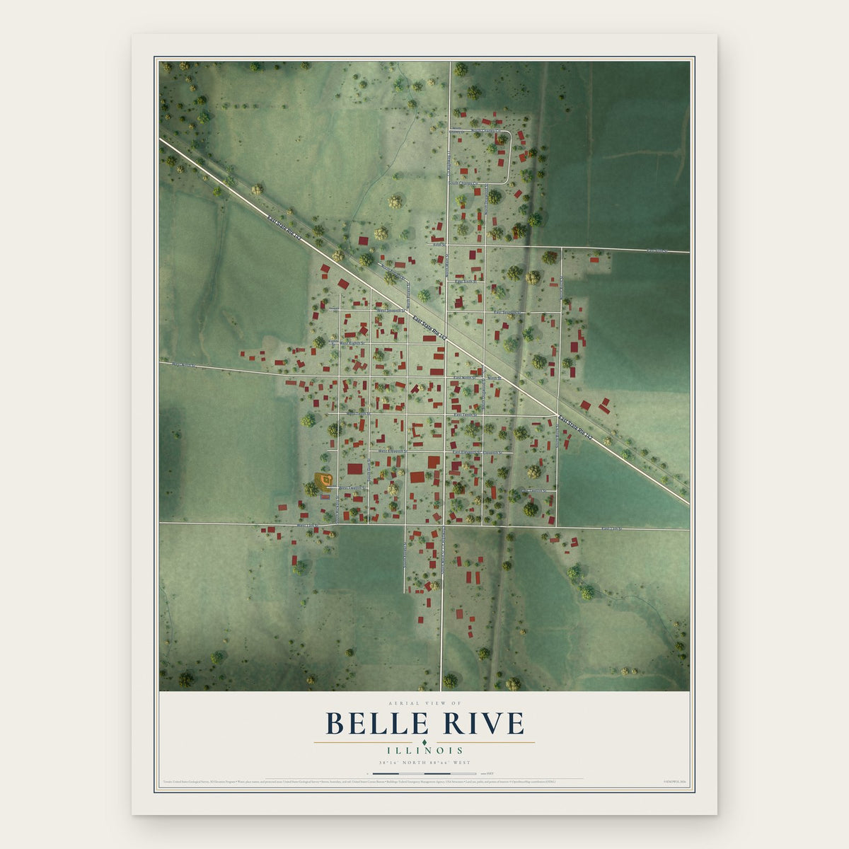 Belle Rive, Illinois map print, the full design