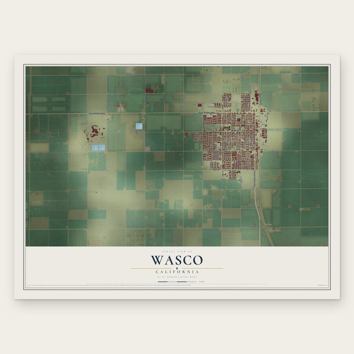 Wasco, California map print, the full design
