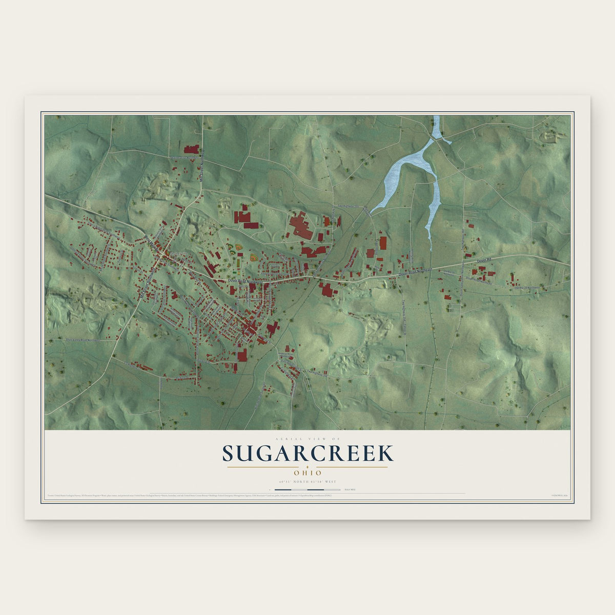Sugarcreek, Ohio map print, the full design