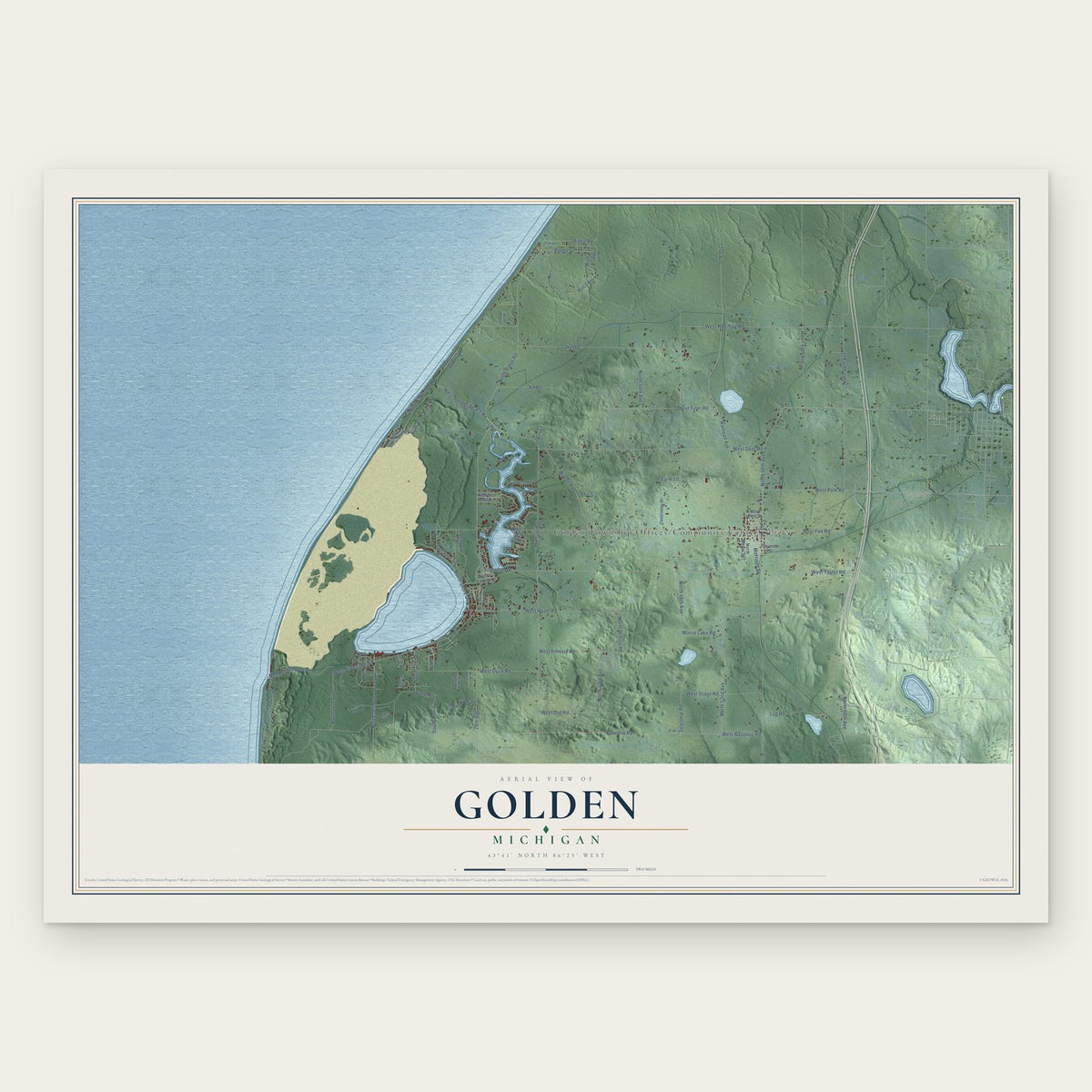 Golden, Michigan map print, the full design