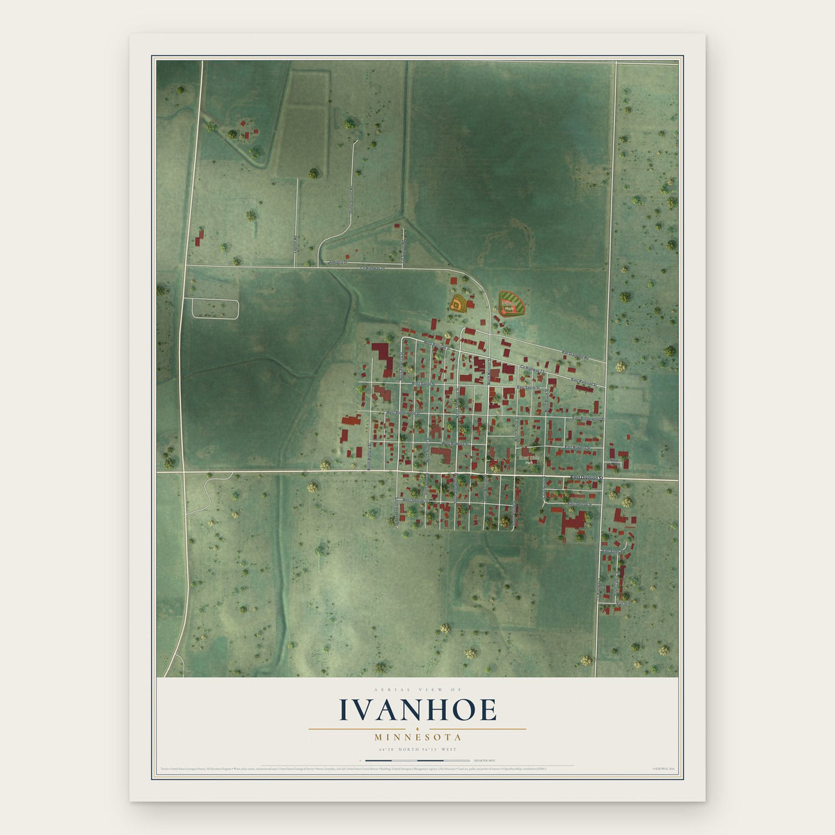 Ivanhoe, Minnesota map print, the full design