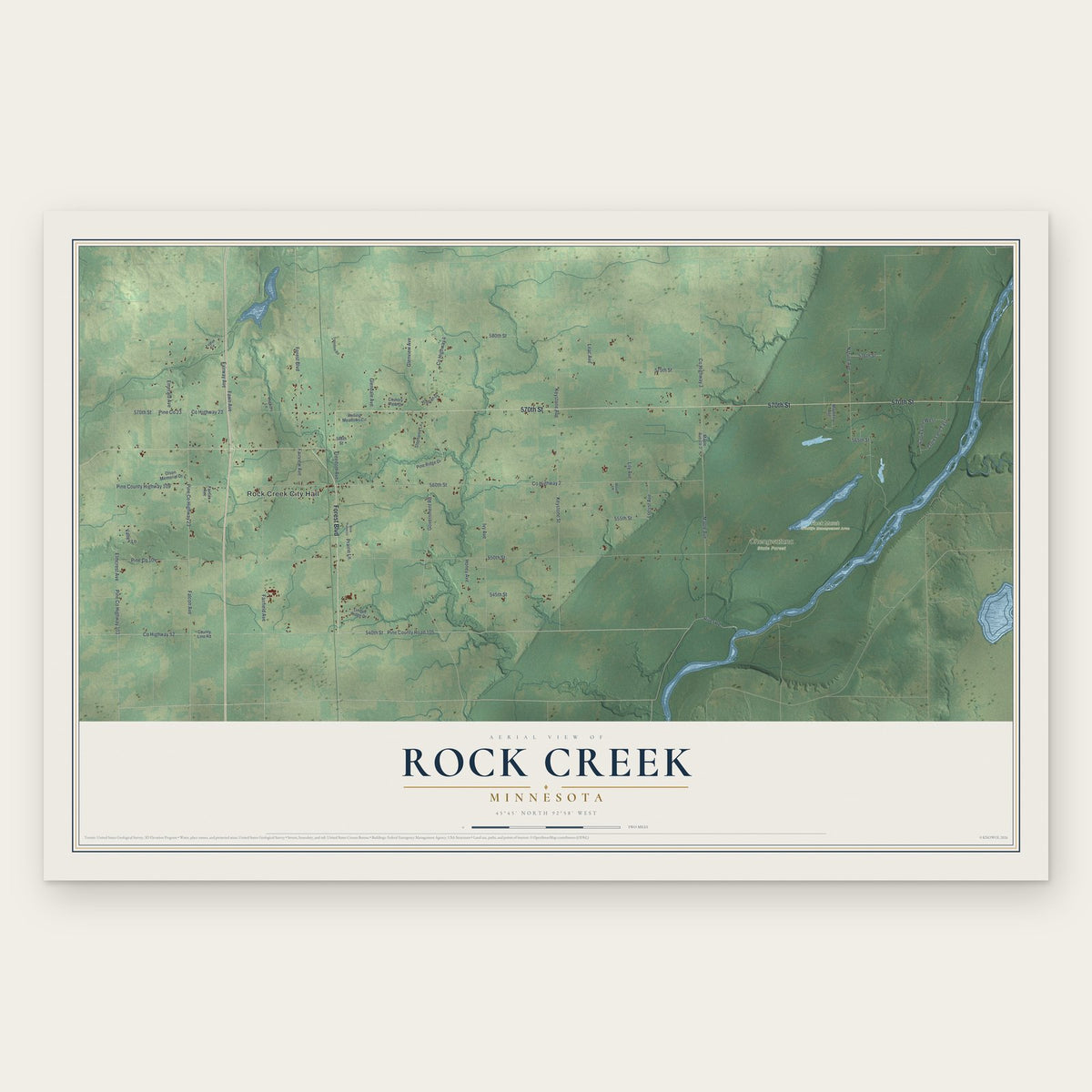 Rock Creek, Minnesota map print, the full design