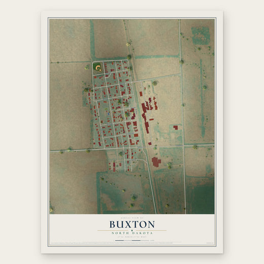 Buxton, North Dakota map print, the full design