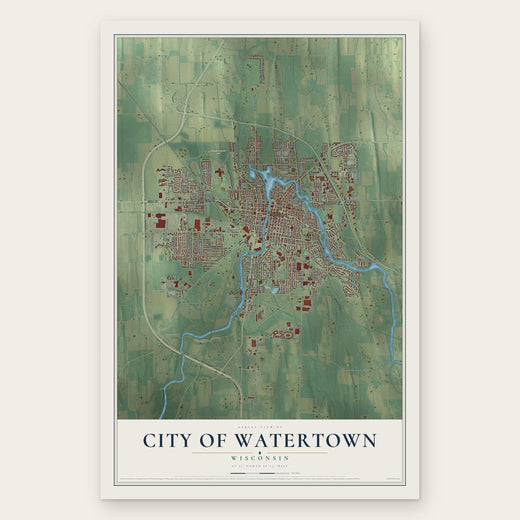 Watertown, Wisconsin map print, the full design