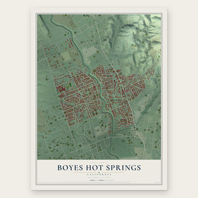 Boyes Hot Springs, California map print, the full design