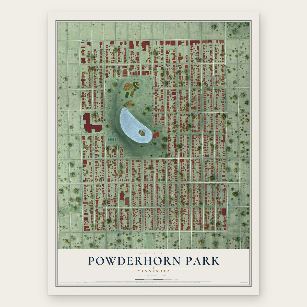 Powderhorn Park, Minnesota map print, the full design