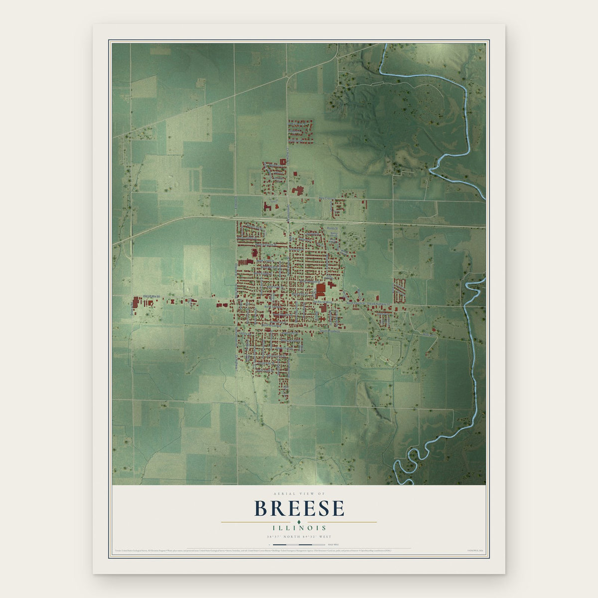 Breese, Illinois map print, the full design