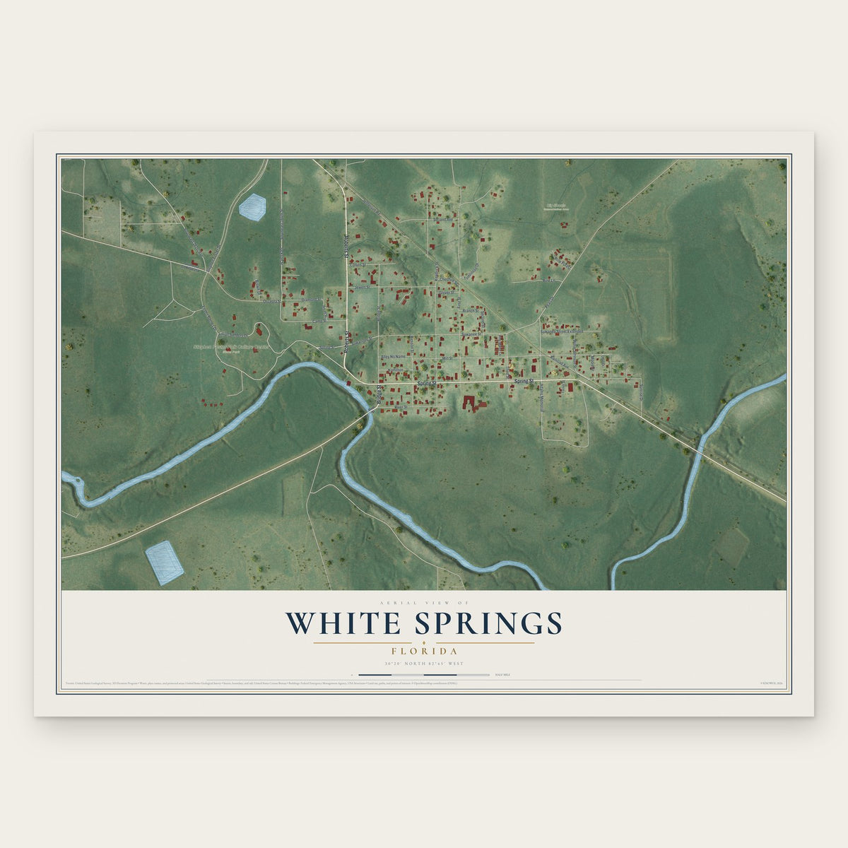 White Springs, Florida map print, the full design