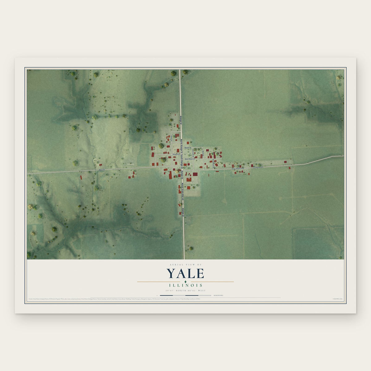 Yale, Illinois map print, the full design