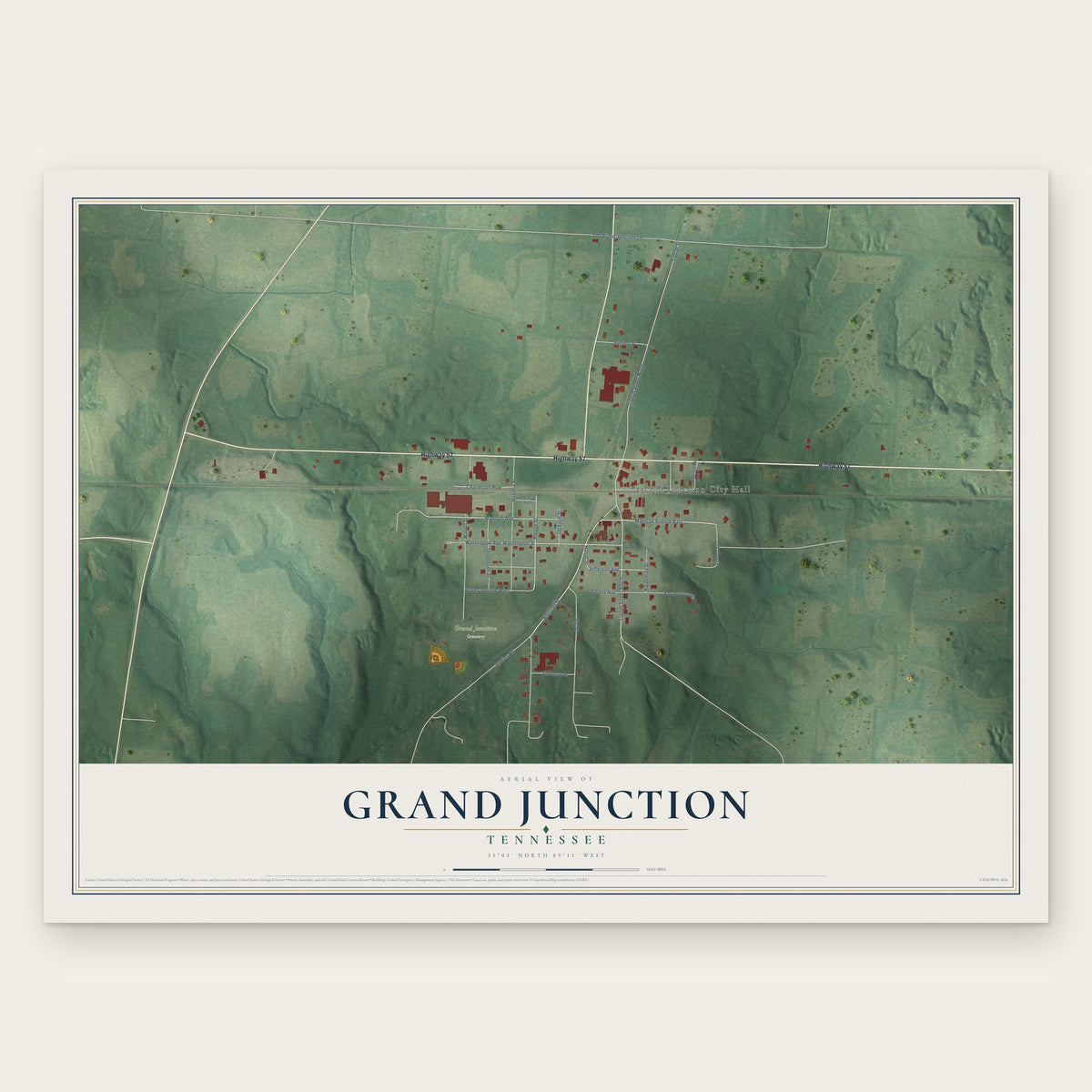 Grand Junction, Tennessee map print, the full design