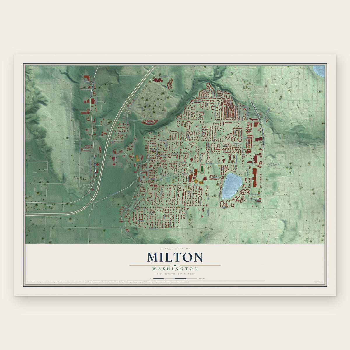 Milton, Washington map print, the full design