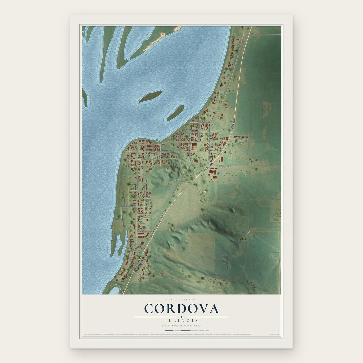 Cordova, Illinois map print, the full design