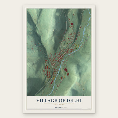 Village of Delhi, New York map print, the full design