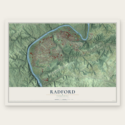 Radford, Virginia map print, the full design