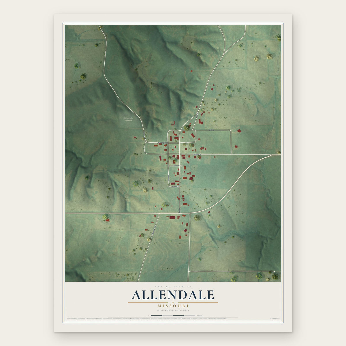Allendale, Missouri map print, the full design