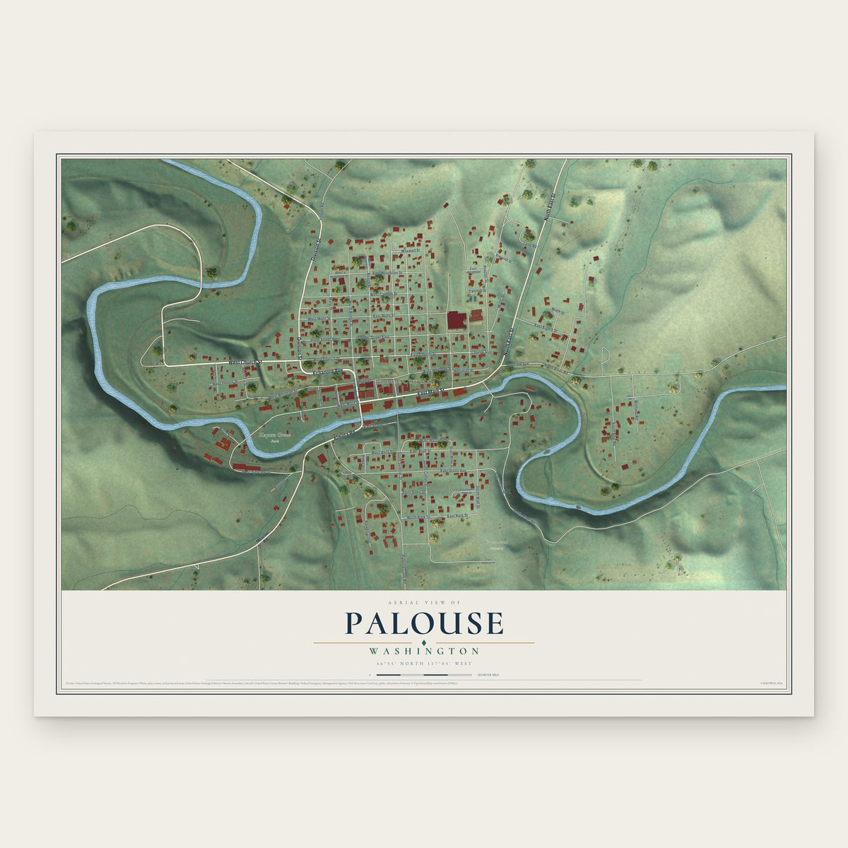 Palouse, Washington map print, the full design