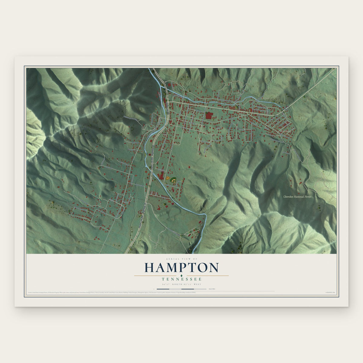 Hampton, Tennessee map print, the full design