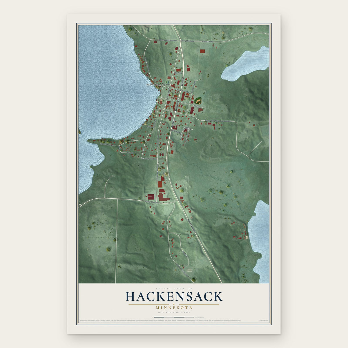 Hackensack, Minnesota map print, the full design