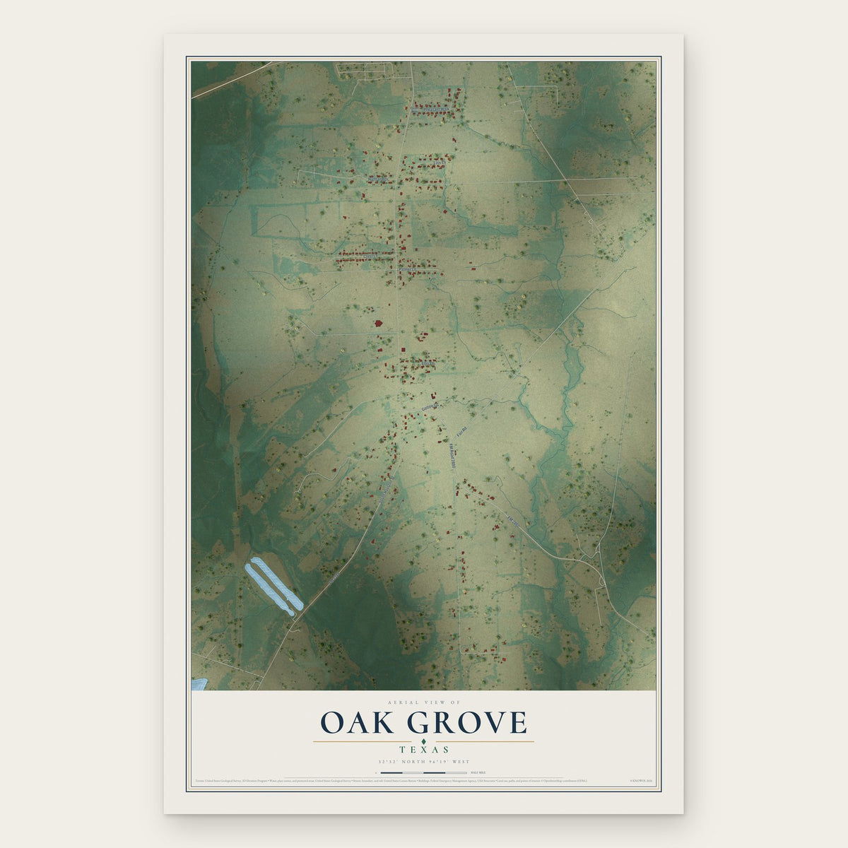 Oak Grove, Texas map print, the full design