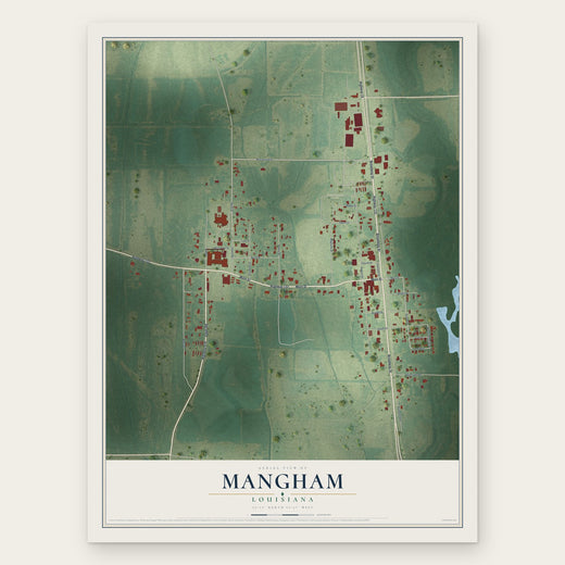 Mangham, Louisiana map print, the full design
