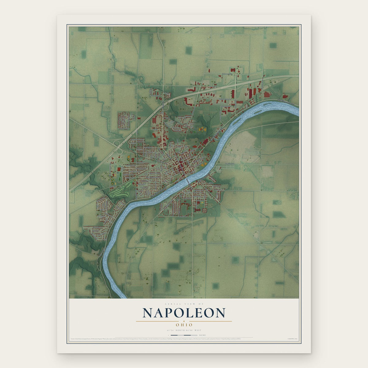 Napoleon, Ohio map print, the full design