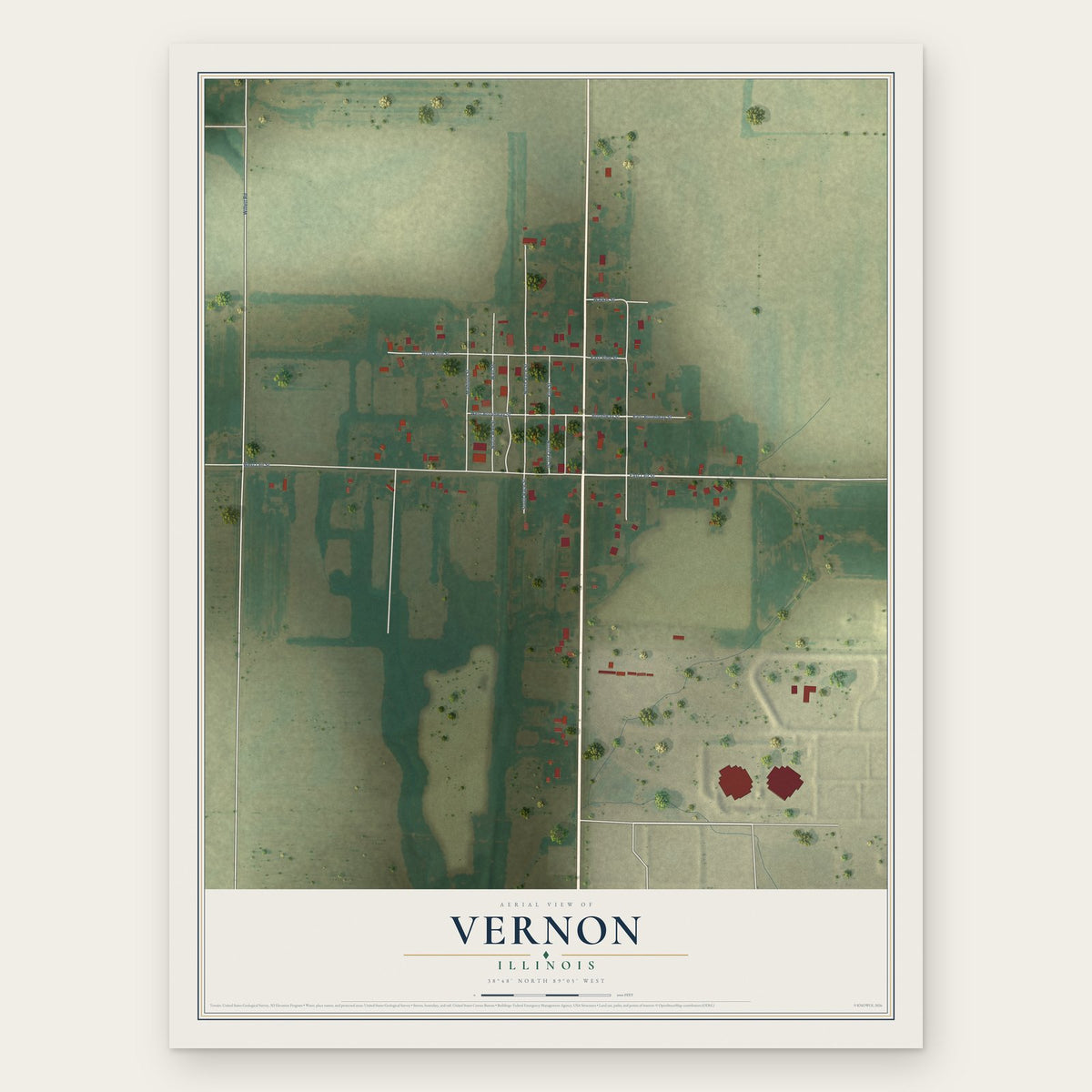 Vernon, Illinois map print, the full design