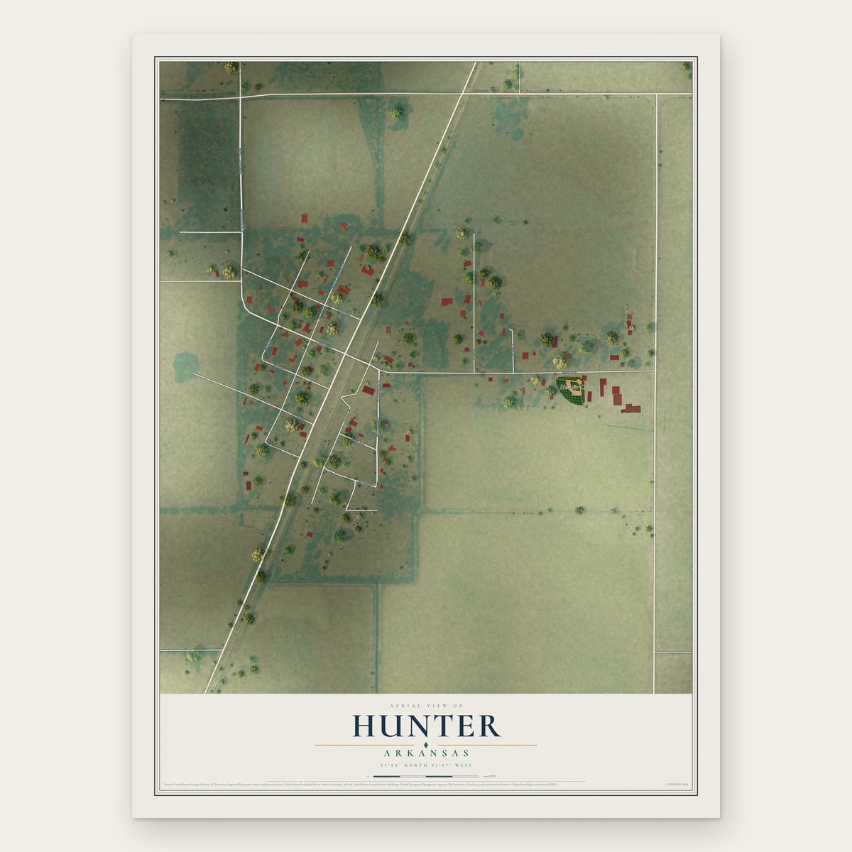 Hunter, Arkansas map print, the full design