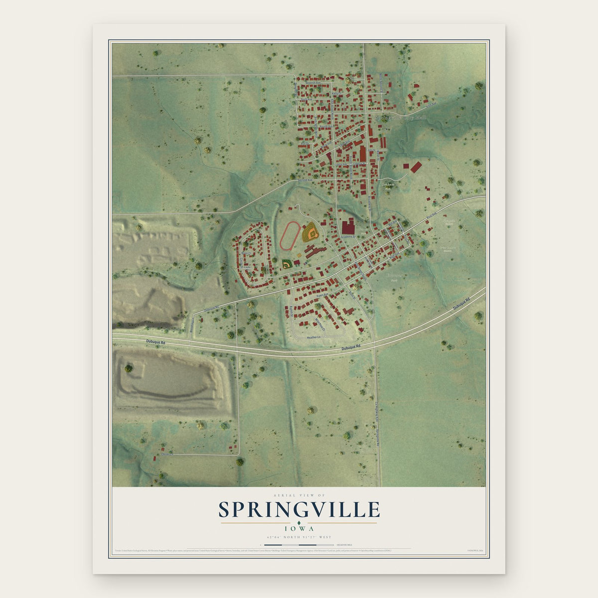 Springville, Iowa map print, the full design