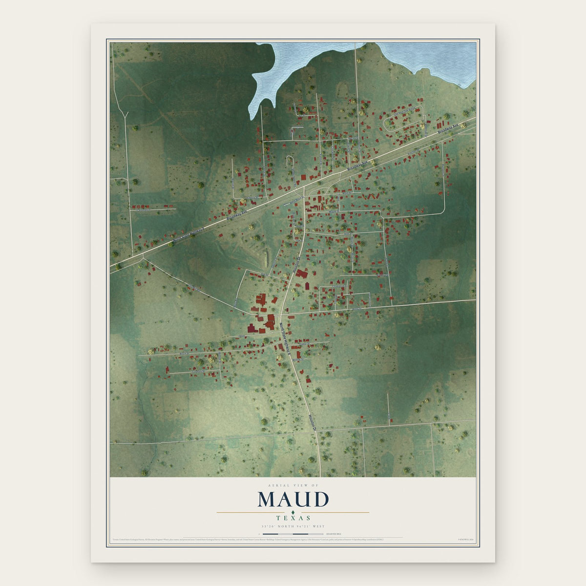 Maud, Texas map print, the full design