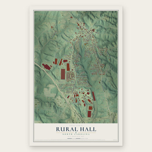 Rural Hall, North Carolina map print, the full design